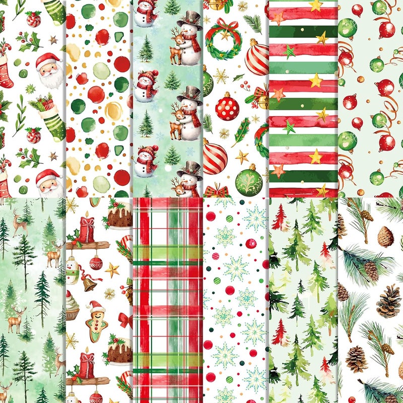 Feivando 24 Sheets Christmas Scrapbook Paper 12'' × 12'' Double-Sided Xmas Watercolor Pattern Paper Decorative Art Cardstock for Holiday DIY Crafts Card Making Scrapbook Supplies - Image 1